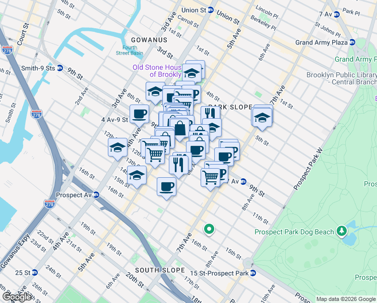 map of restaurants, bars, coffee shops, grocery stores, and more near 378 9th Street in Brooklyn