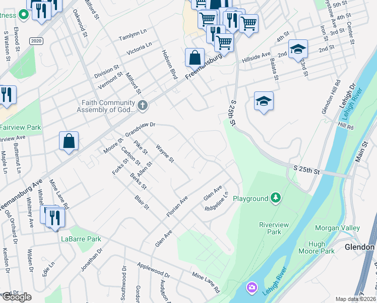 map of restaurants, bars, coffee shops, grocery stores, and more near 22 White Rose Lane in Easton