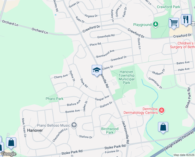 map of restaurants, bars, coffee shops, grocery stores, and more near 3890 Jacksonville Road in Bethlehem