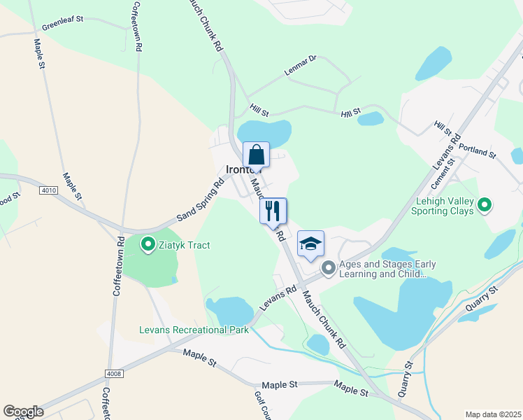 map of restaurants, bars, coffee shops, grocery stores, and more near 4044 Mauch Chunk Road in Coplay