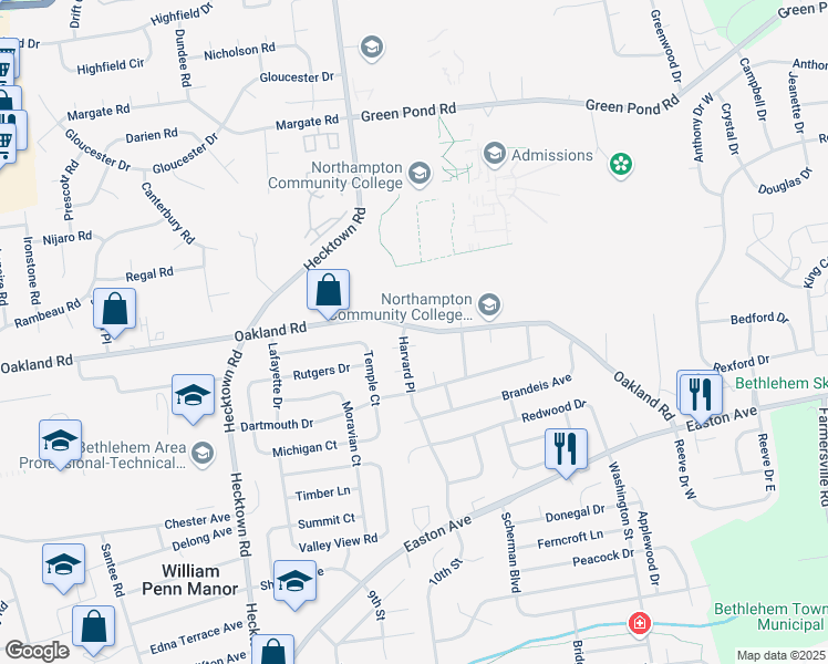 map of restaurants, bars, coffee shops, grocery stores, and more near 3450 Laubach Lane in Bethlehem