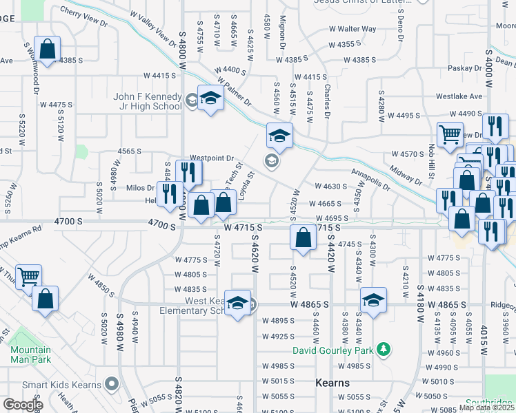 map of restaurants, bars, coffee shops, grocery stores, and more near 4603 West 4665 South in West Valley City