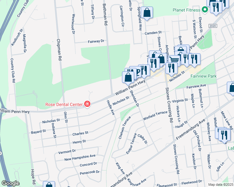 map of restaurants, bars, coffee shops, grocery stores, and more near 4372 William Penn Hwy in Easton