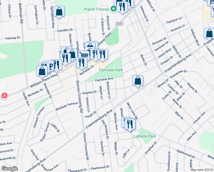 map of restaurants, bars, coffee shops, grocery stores, and more near 712 Butternut Lane in Easton
