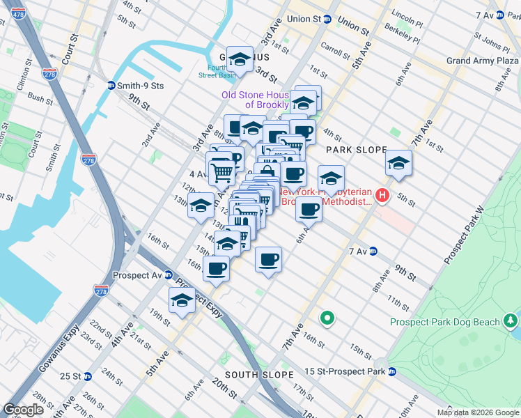 map of restaurants, bars, coffee shops, grocery stores, and more near in Brooklyn