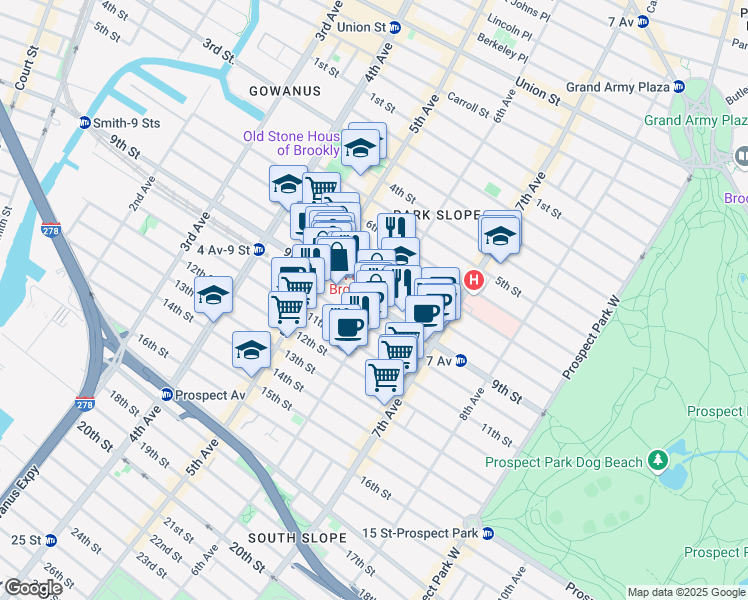 map of restaurants, bars, coffee shops, grocery stores, and more near 378 9th Street in Brooklyn