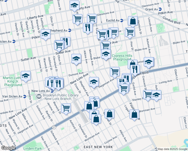 map of restaurants, bars, coffee shops, grocery stores, and more near 410 Montauk Avenue in Brooklyn