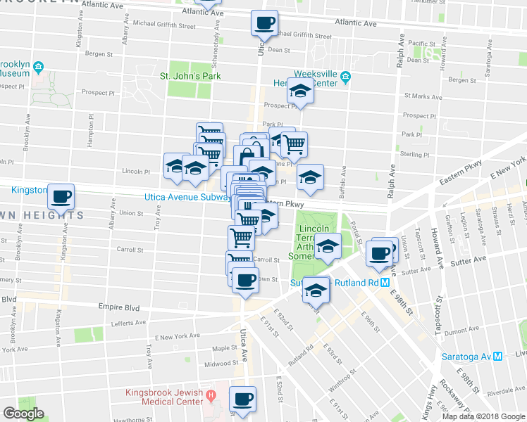 map of restaurants, bars, coffee shops, grocery stores, and more near 1775 Union Street in Brooklyn