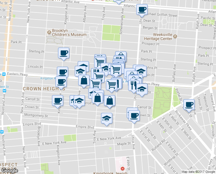 map of restaurants, bars, coffee shops, grocery stores, and more near 1630 Union Street in Brooklyn