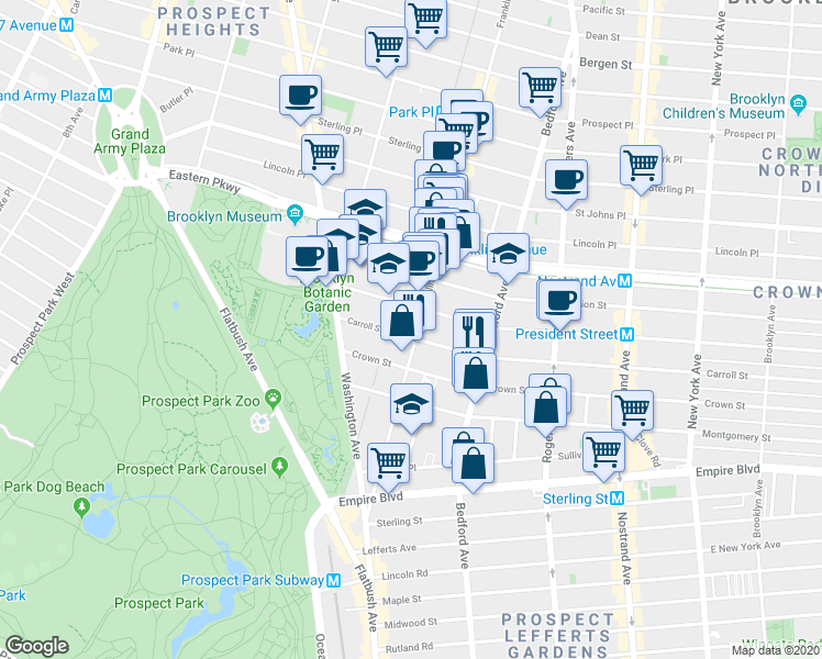 map of restaurants, bars, coffee shops, grocery stores, and more near in Brooklyn