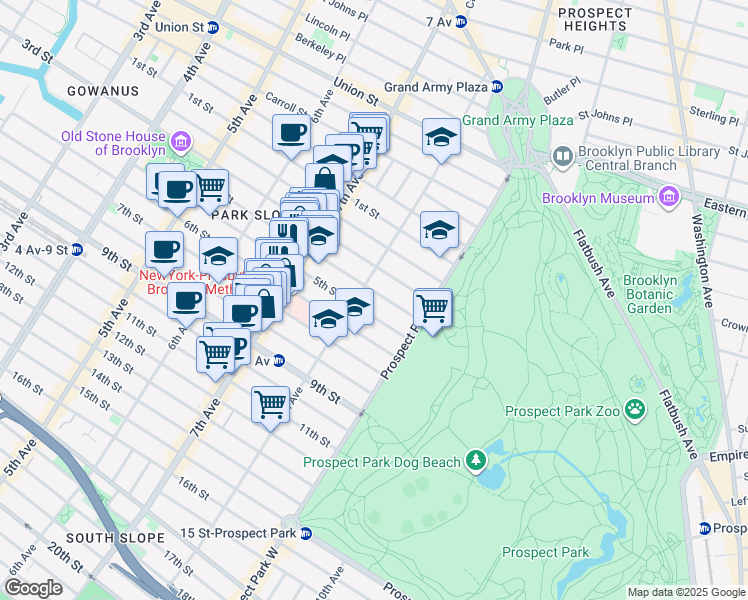 map of restaurants, bars, coffee shops, grocery stores, and more near 550 5th Street in Brooklyn