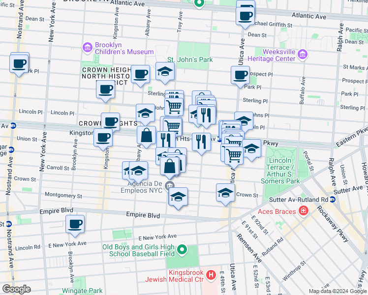 map of restaurants, bars, coffee shops, grocery stores, and more near 1647 Union Street in Brooklyn