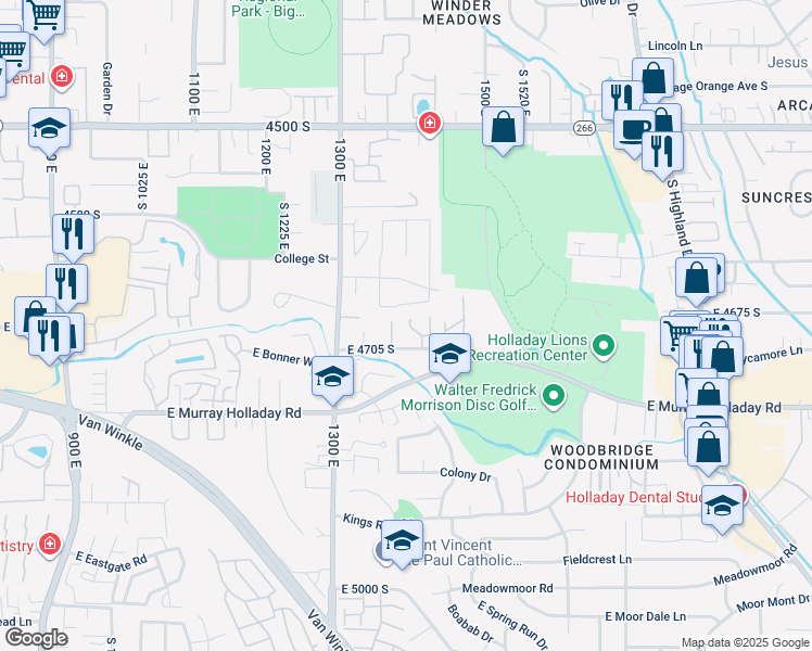 map of restaurants, bars, coffee shops, grocery stores, and more near 4686 San Lucas Court in Salt Lake City