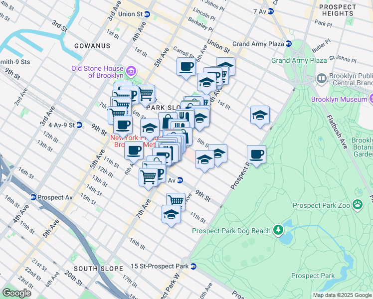 map of restaurants, bars, coffee shops, grocery stores, and more near 506 6th Street in Brooklyn