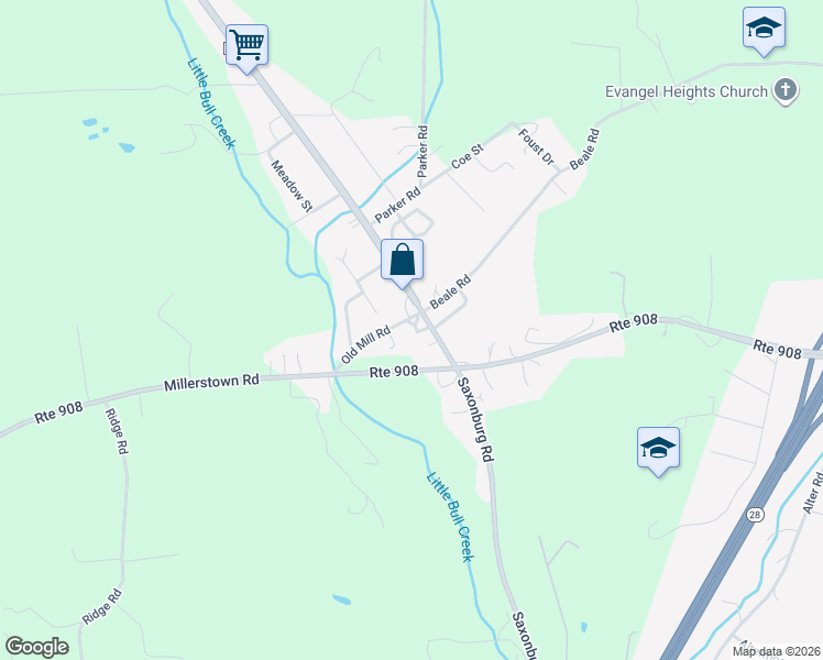 map of restaurants, bars, coffee shops, grocery stores, and more near 358 Old Mill Road in Natrona Heights