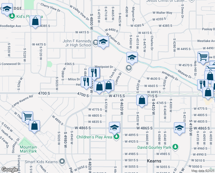 map of restaurants, bars, coffee shops, grocery stores, and more near 4666 Carnegie Tech Street in West Valley City