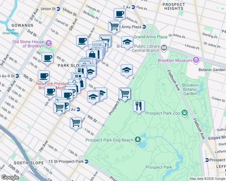 map of restaurants, bars, coffee shops, grocery stores, and more near 564 4th Street in Brooklyn