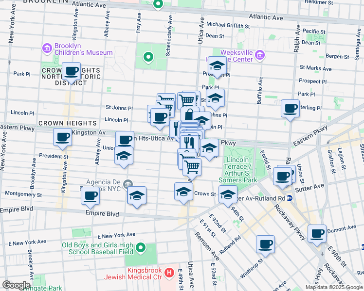 map of restaurants, bars, coffee shops, grocery stores, and more near 1741 Union Street in Brooklyn