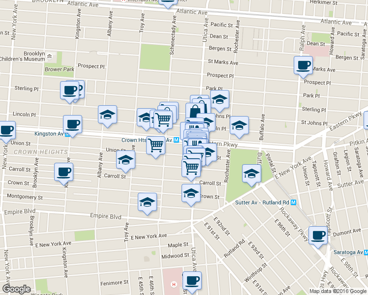 map of restaurants, bars, coffee shops, grocery stores, and more near 1741 Union Street in Brooklyn