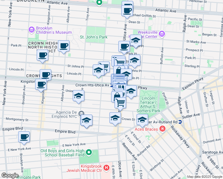 map of restaurants, bars, coffee shops, grocery stores, and more near 1741 Union Street in Brooklyn