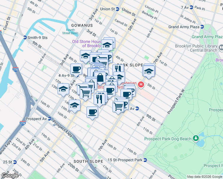 map of restaurants, bars, coffee shops, grocery stores, and more near 378 9th Street in Brooklyn