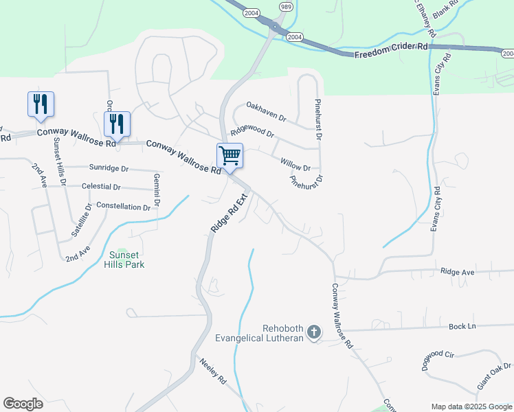 map of restaurants, bars, coffee shops, grocery stores, and more near 2380 Conway Wallrose Road in Freedom