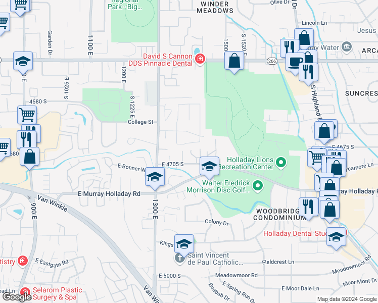 map of restaurants, bars, coffee shops, grocery stores, and more near 4686 San Lucas Court in Salt Lake City