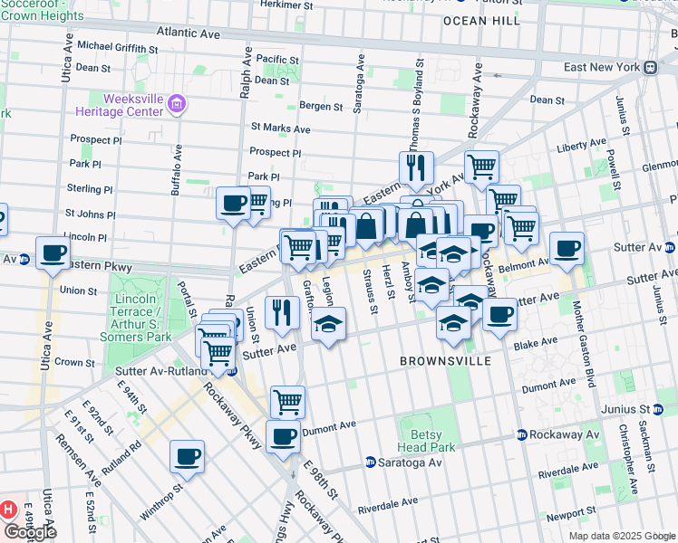 map of restaurants, bars, coffee shops, grocery stores, and more near in Brooklyn