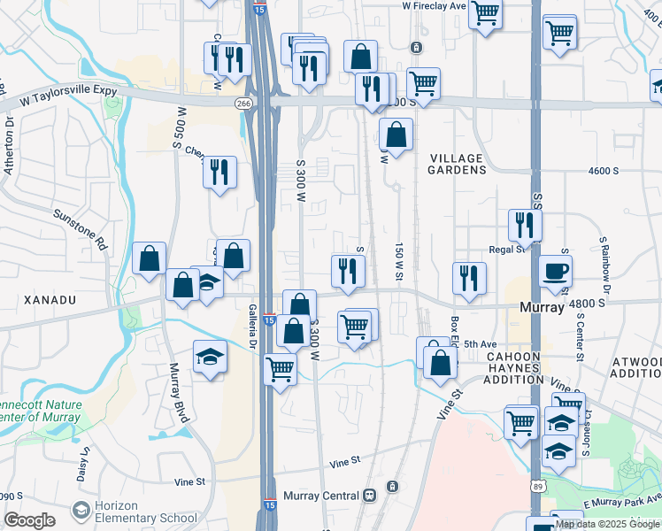 map of restaurants, bars, coffee shops, grocery stores, and more near 4753 South Falkirk Drive in Murray