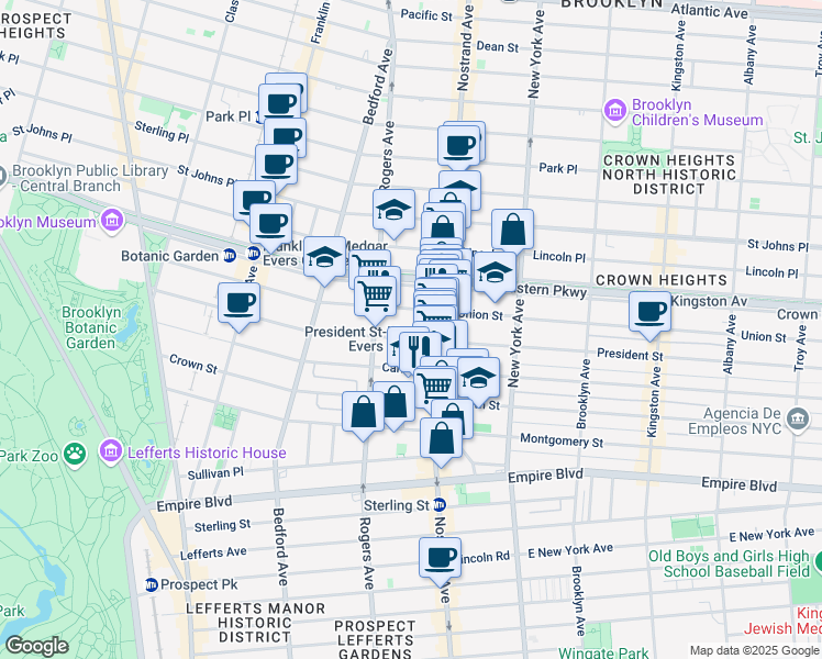 map of restaurants, bars, coffee shops, grocery stores, and more near 1159 President Street in Brooklyn