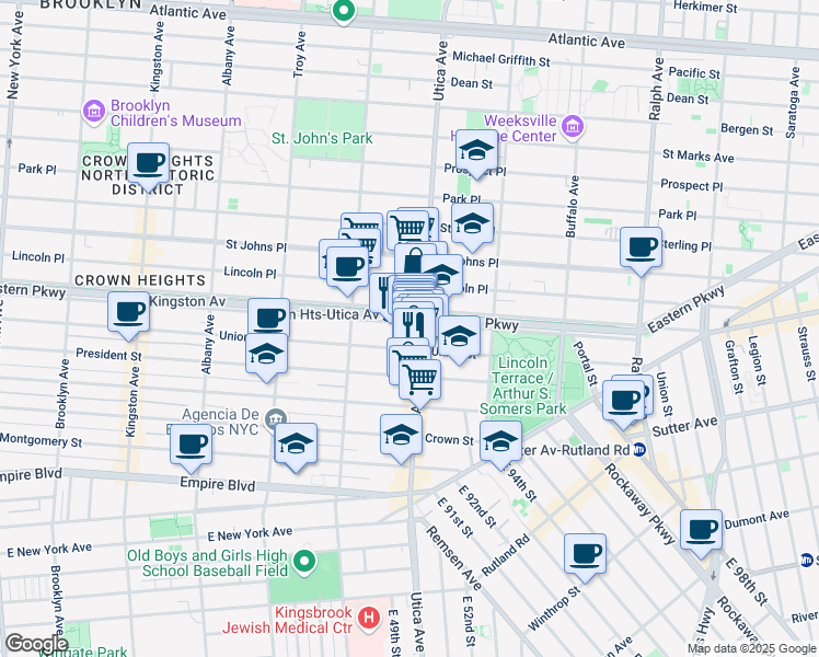 map of restaurants, bars, coffee shops, grocery stores, and more near 1741 Union Street in Brooklyn
