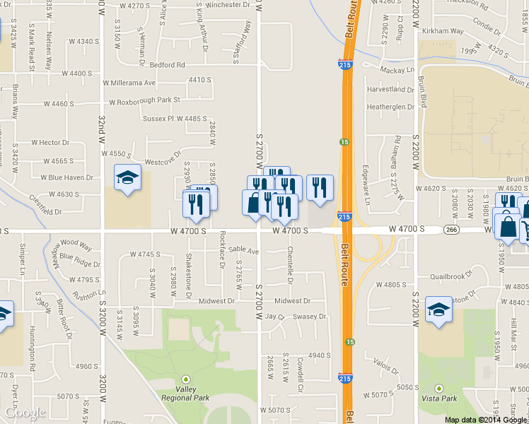 map of restaurants, bars, coffee shops, grocery stores, and more near 4663 S 2700 W in West Valley City