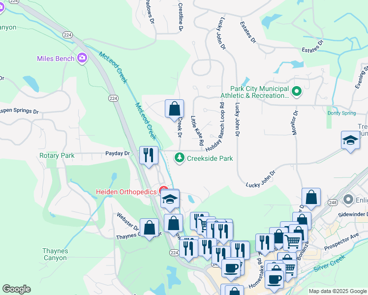 map of restaurants, bars, coffee shops, grocery stores, and more near in Park City