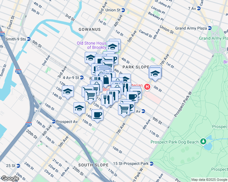 map of restaurants, bars, coffee shops, grocery stores, and more near 357 9th Street in Brooklyn