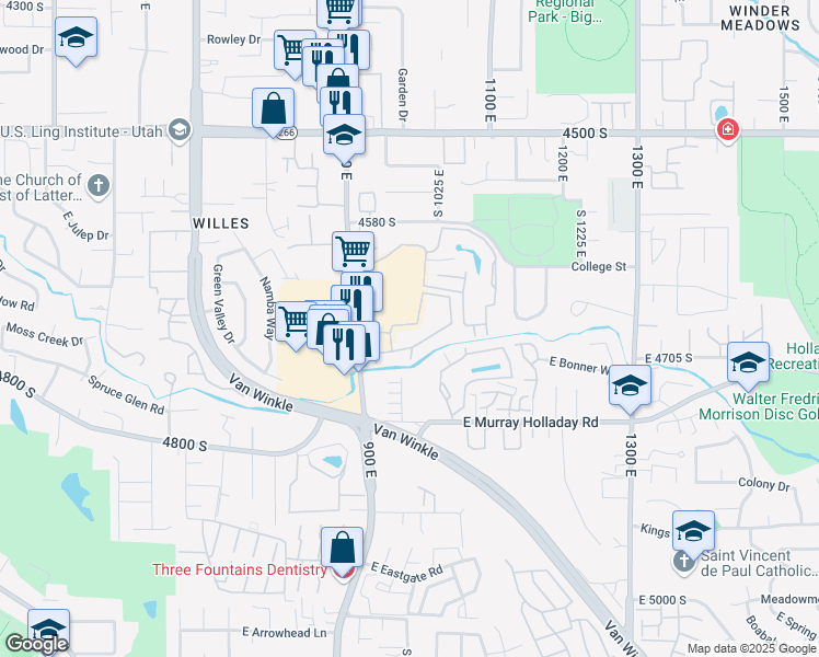 map of restaurants, bars, coffee shops, grocery stores, and more near 994 East Olympus Ridge Cove in Millcreek