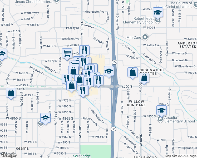 map of restaurants, bars, coffee shops, grocery stores, and more near 4670 South 3860 West in West Valley City