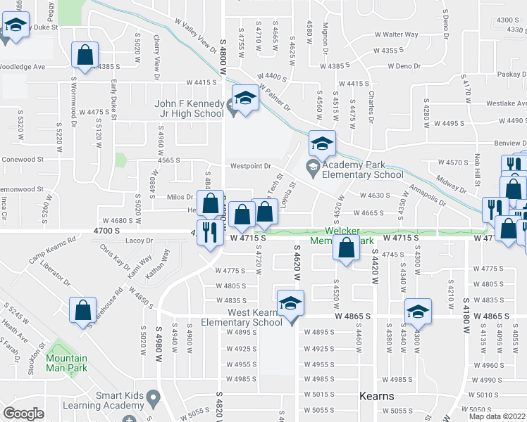 map of restaurants, bars, coffee shops, grocery stores, and more near 4683 West Arlington Park Drive in Salt Lake City