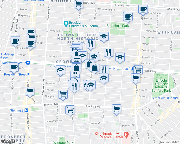 map of restaurants, bars, coffee shops, grocery stores, and more near 1512 Union Street in Brooklyn