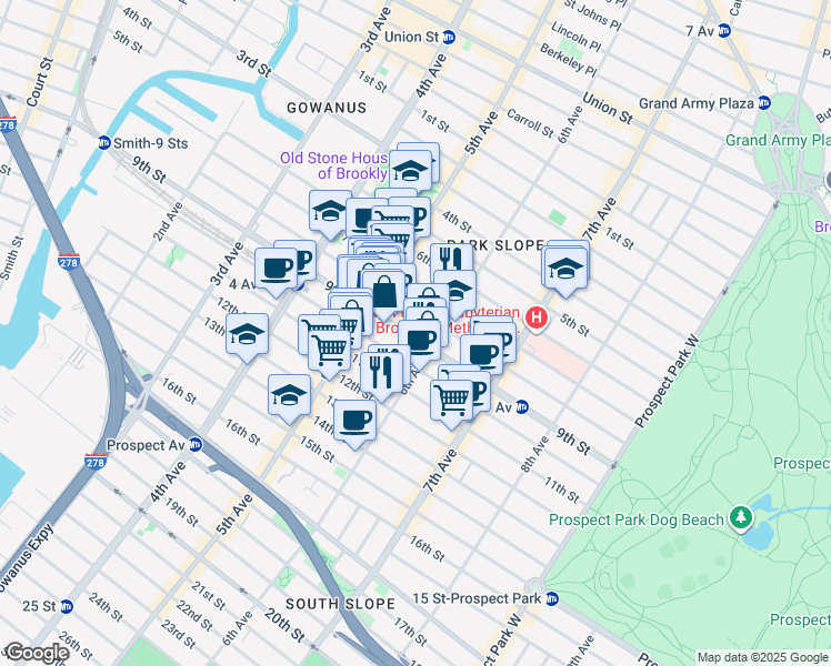 map of restaurants, bars, coffee shops, grocery stores, and more near 366 9th Street in Brooklyn