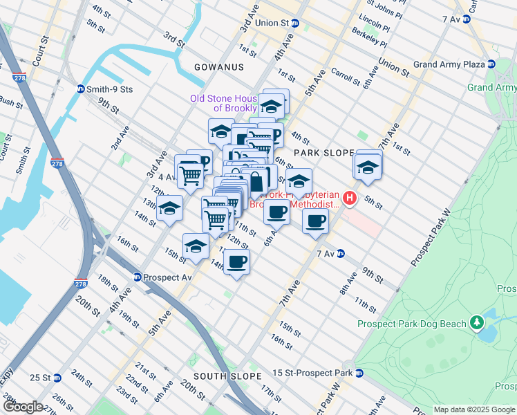 map of restaurants, bars, coffee shops, grocery stores, and more near 404 10th Street in Brooklyn