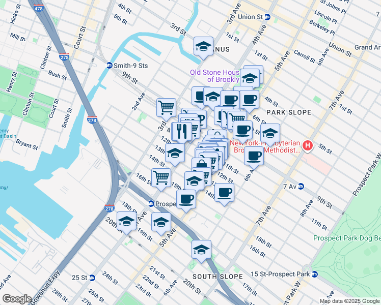 map of restaurants, bars, coffee shops, grocery stores, and more near 246 12th Street in Brooklyn