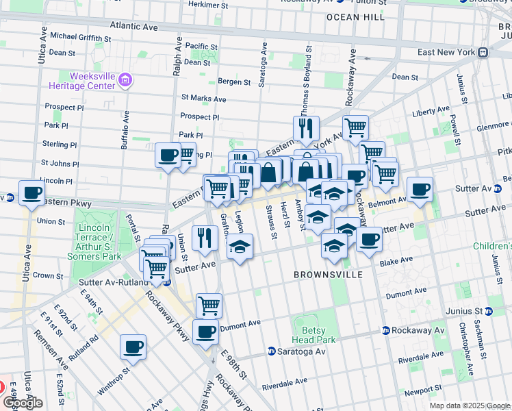 map of restaurants, bars, coffee shops, grocery stores, and more near in Brooklyn