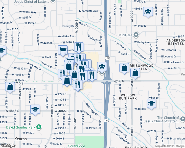 map of restaurants, bars, coffee shops, grocery stores, and more near 4670 South 3860 West in West Valley City