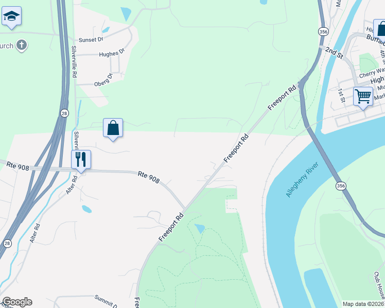 map of restaurants, bars, coffee shops, grocery stores, and more near 6218 Freeport Road in Freeport