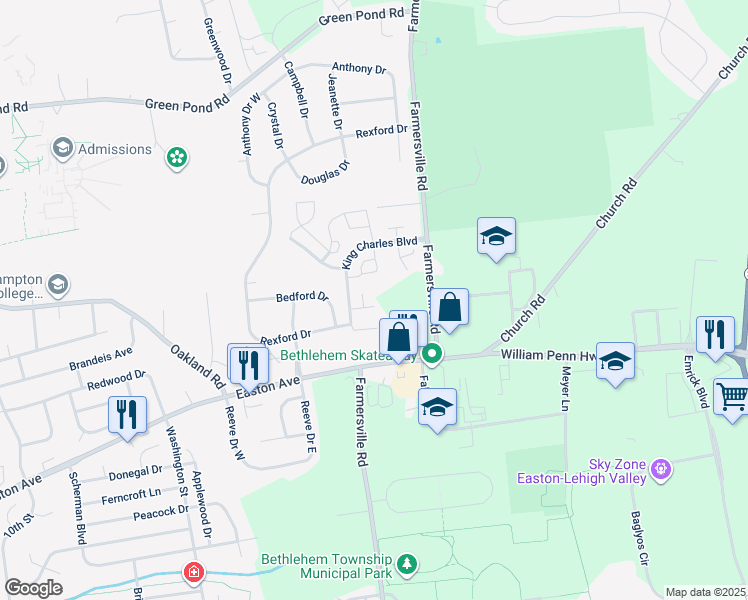 map of restaurants, bars, coffee shops, grocery stores, and more near 112 Empire Court in Bethlehem