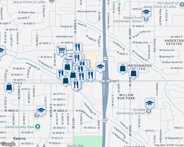 map of restaurants, bars, coffee shops, grocery stores, and more near 4680 South 3860 West in West Valley City