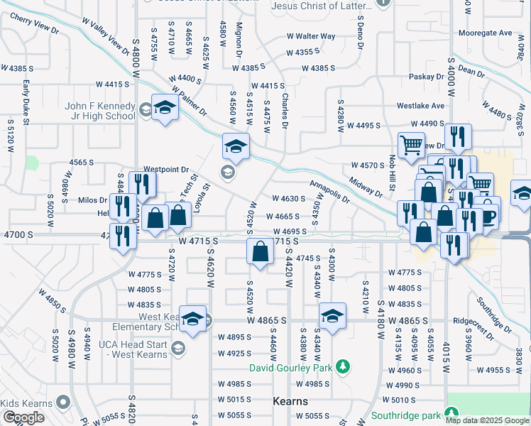 map of restaurants, bars, coffee shops, grocery stores, and more near 4474 West 4665 South in West Valley City