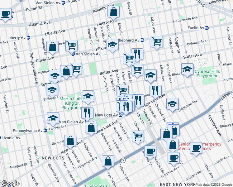map of restaurants, bars, coffee shops, grocery stores, and more near 937 Dumont Avenue in Brooklyn