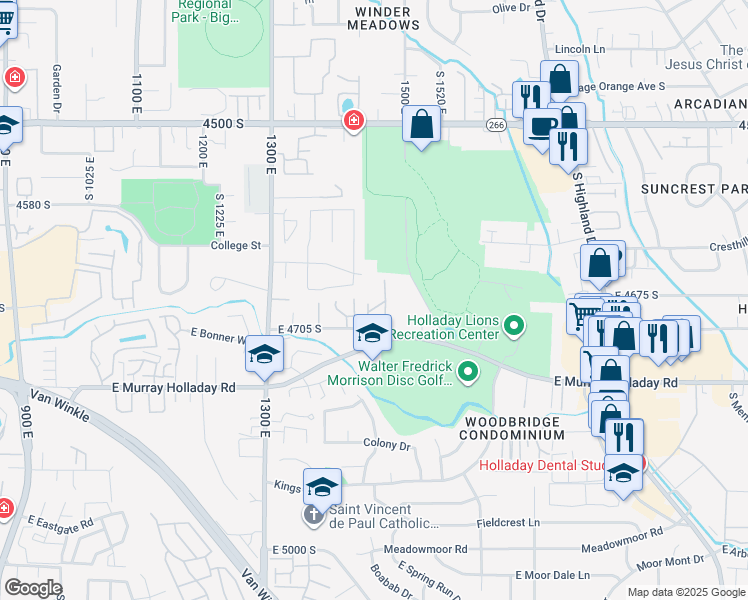 map of restaurants, bars, coffee shops, grocery stores, and more near 1495 East 4705 South in Millcreek