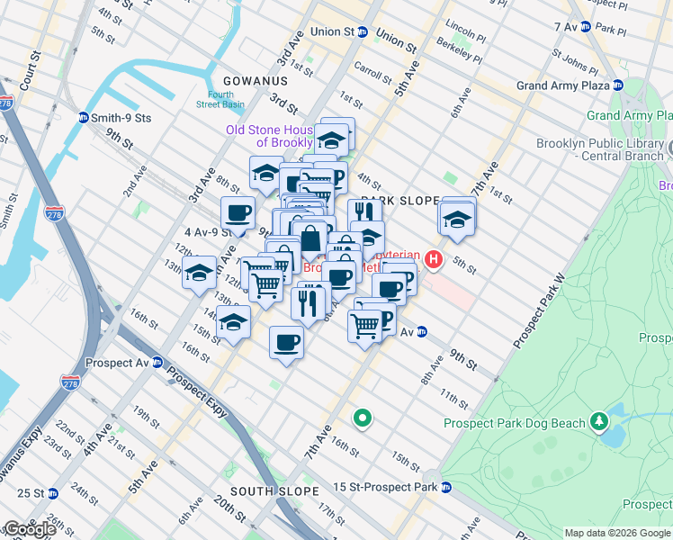 map of restaurants, bars, coffee shops, grocery stores, and more near 357 9th Street in Brooklyn